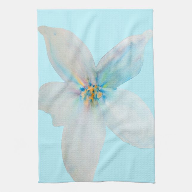 Vit blommigt, vattenfärgsblomma, pastor kökshandduk (Vertikal)