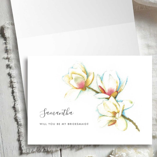 Vit Blommigt Vattenskärg Bridesmaid Frieri kort (Bridesmaid proposal cards watercolor white flowers by Victoria Grigaliunas of Do Tell A Belle)