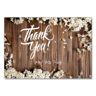 Vit Blommigt Wood Struktur Bröllop Tack cards Bordsnummer