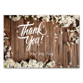 Vit Blommigt Wood Struktur Bröllop Tack cards Bordsnummer