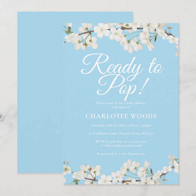 Vit Blomning Redo att Poppa Baby Shower / Sprinkle Inbjudningar (Fram/baksida)