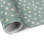 Vit blomst Dusty Green Presentpapper<br><div class="desc">Designen har små vita och gula blommor som är satta på en dammig grön bakgrund. Mönstret har en handmålad texturlook för den konstnärliga esteten.</div>