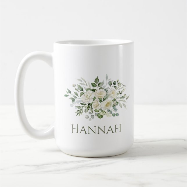 Vit blomster anpassad brudtärna förmånskopp kaffemugg (Vänster)