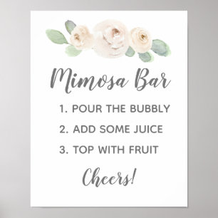 Vit blomster botanisk bröllopsdusch Mimosa-skylt Poster