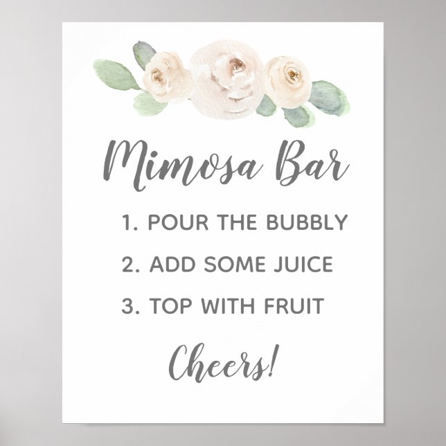 Vit blomster botanisk bröllopsdusch Mimosa-skylt Poster (Framsidan)