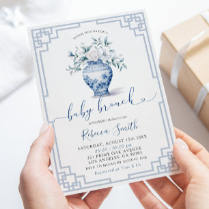 Vit blomster Chinoseriekonst Kruk Baby Brunch Inbjudningar