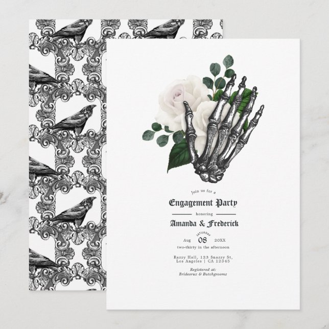 Vit blomster gotisk bröllop engagemang fest inbjudningar (Fram/baksida)