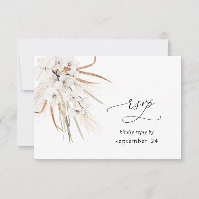 Vit blomster sommar boho med måltid RSVP OSA Kort (Framsida)