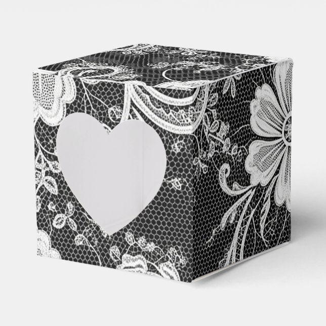Vit blomster spets över svart presentaskar (Framsidan Sidan)