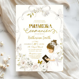 Vit blomsterbåge Coquette Primera dop Inbjudningar