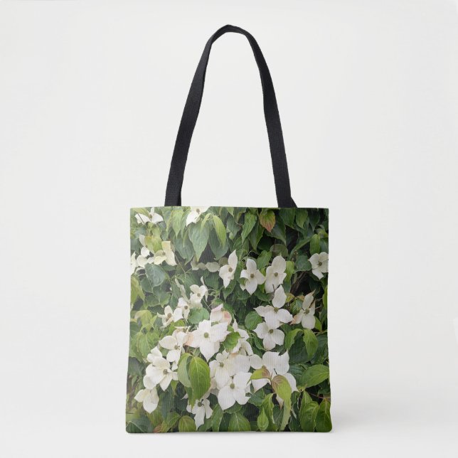Vit blomsterbotanisk handväskor tygkasse (Framsida)