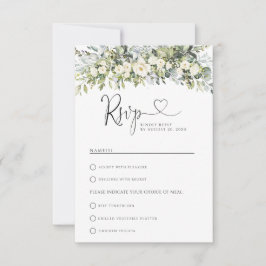 Vit blomsterbröllop med måltidsval RSVP OSA Kort