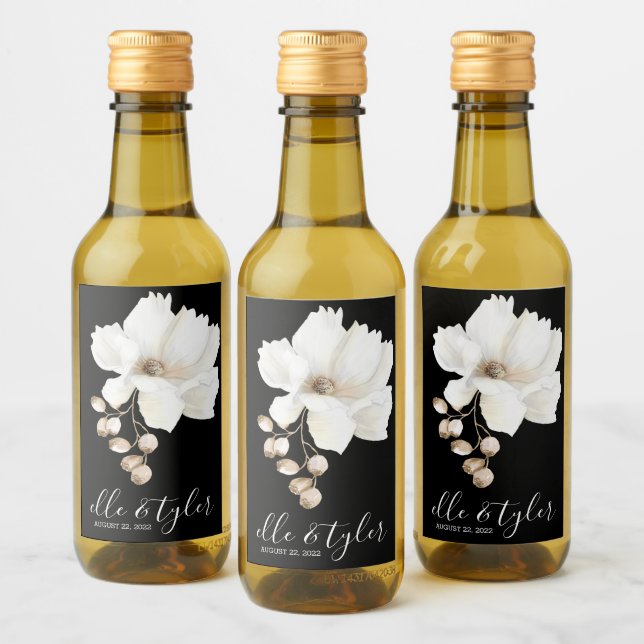 Vit blomsterbröllopsetikett för mini vinflaska vinetikett (Flaskor)