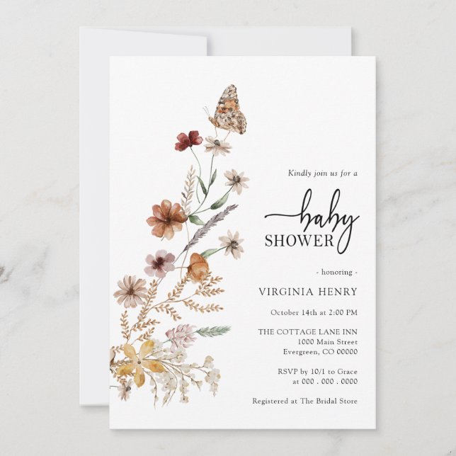 Vit blomsterbukett baby shower-inbjudan inbjudningar (Framsida)