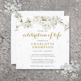 Vit blomsterbukett begravningsfirande av livet inbjudningar