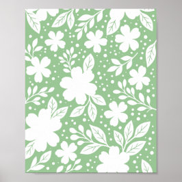 Vit blomsterdesign på mjuk grön bakgrund poster