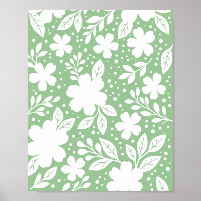 Vit blomsterdesign på mjuk grön bakgrund poster (Framsidan)