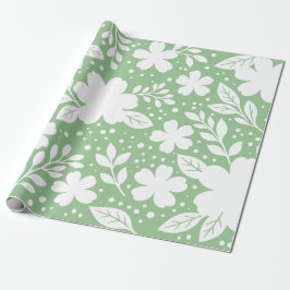 Vit blomsterdesign på mjuk grön bakgrund presentpapper