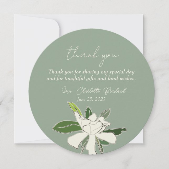 Vit blomsterdoftande Gardenia Enkel Bröllopsdusch Tack Kort (Framsida)