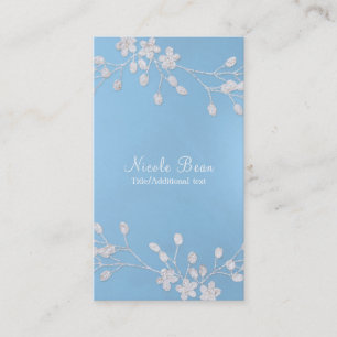 Vit blomstergren vinterblå elegant chic visitkort