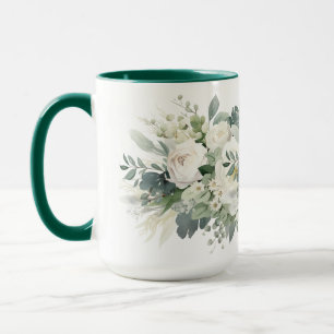 Vit blomstergrönska botanisk akvarell mugg