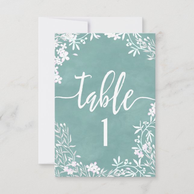 Vit blomsterguide för valfritt färgat bordnummer inbjudningar (Framsida)