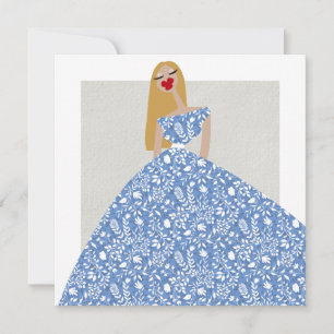 Vit blomsterklänning Glamourös modeillustration Ko Inbjudningar