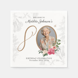 Vit blomsterklassisk anpassad 80-årsfest pappersservett