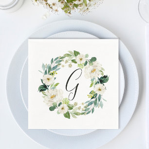 Vit blomsterkransmonogram pappersservett