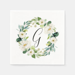 Vit blomsterkransmonogram pappersservett