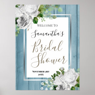 Vit blomsterlig bröllopsfest välkomstskylt poster