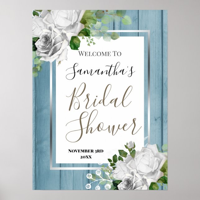 Vit blomsterlig bröllopsfest välkomstskylt poster (Framsidan)