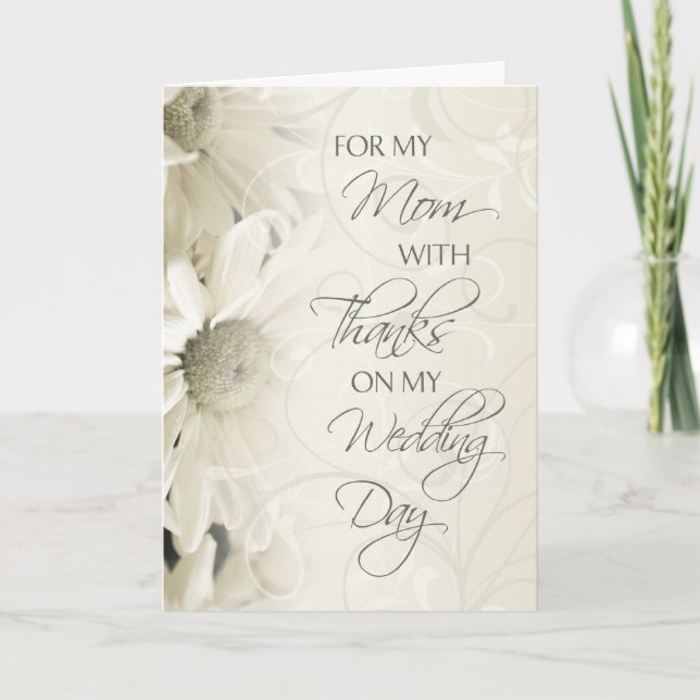 Vit blomsterlig mamma Bröllop dag tackkort (Framsida)