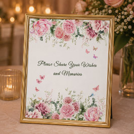 Vit blomsterönskan och minnestavla poster
