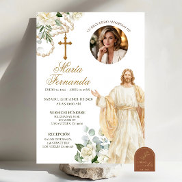 Vit blomsterrosenkrans katolsk Jesus begravningsin Inbjudningar
