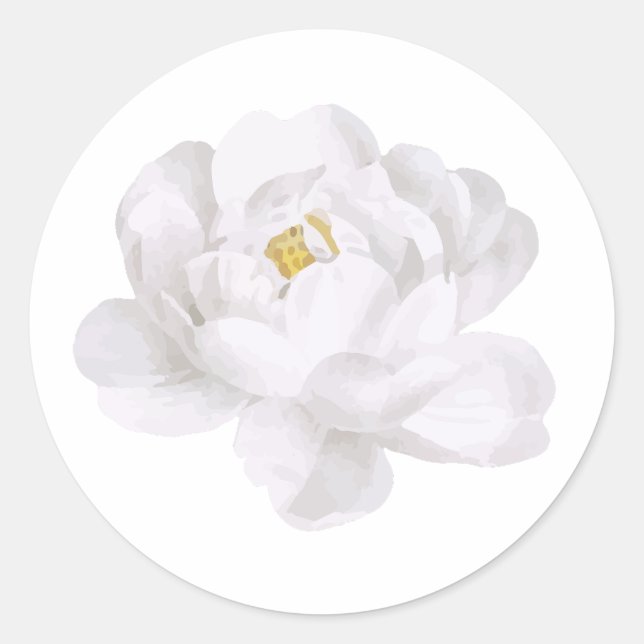 Vit blomsterstämpel runt klistermärke (Framsida)