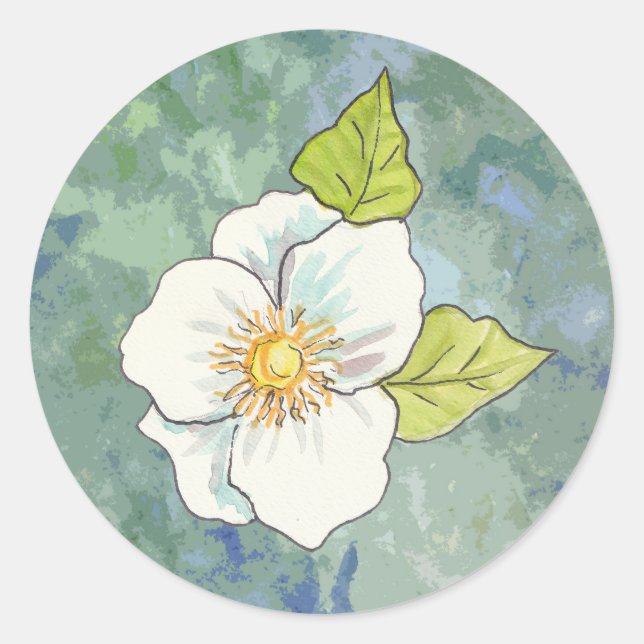 Vit blomsterstämpel runt klistermärke (Framsida)