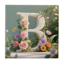 Vit blomsterträdgård Monogram Bokstav B