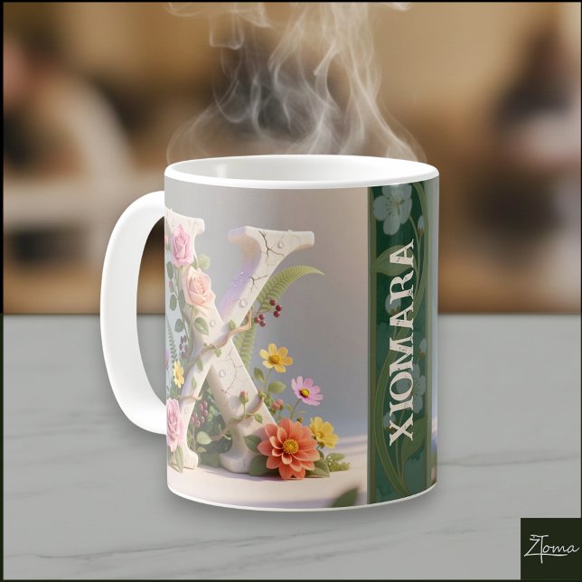 Vit blomsterträdgård Monogram Bokstav X Kaffemugg (Skapare uppladdad)