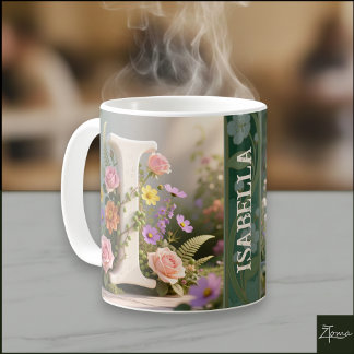 Vit blomsterträdgårdsmonogram bokstav I Kaffemugg