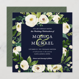 Vit Bloom | Blått Blommigt Botaniskt Bröllop Inbjudningar