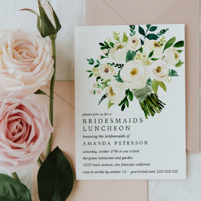 Vit Bloom | Bouquet Bridesmaids Luncheon Bröllop Inbjudningar (Skapare uppladdad)