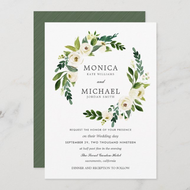 Vit Bloom | Elegant Blommigt Utandning bröllop Inbjudningar (Fram/baksida)