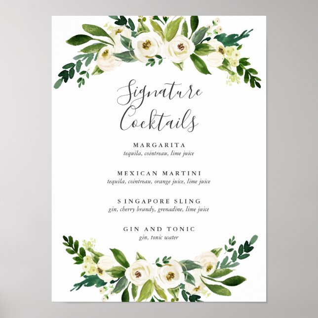 Vit Bloom | Namnteckning menysignatur för cocktail Poster (Framsidan)