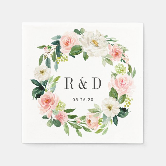  Vit Bloom Vattenfärgad Blommigt Utandning Bröllop Pappersservett (Framsidan)