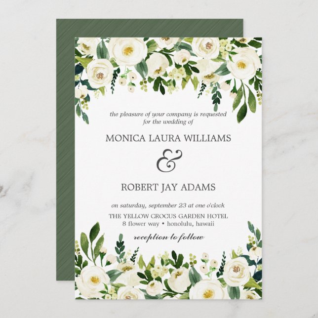 Vit Bloom | Vitblommor, rustik bröllop Inbjudningar (Fram/baksida)