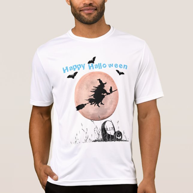 Vit % Blue Halloween Witch T Shirt (Framsida)
