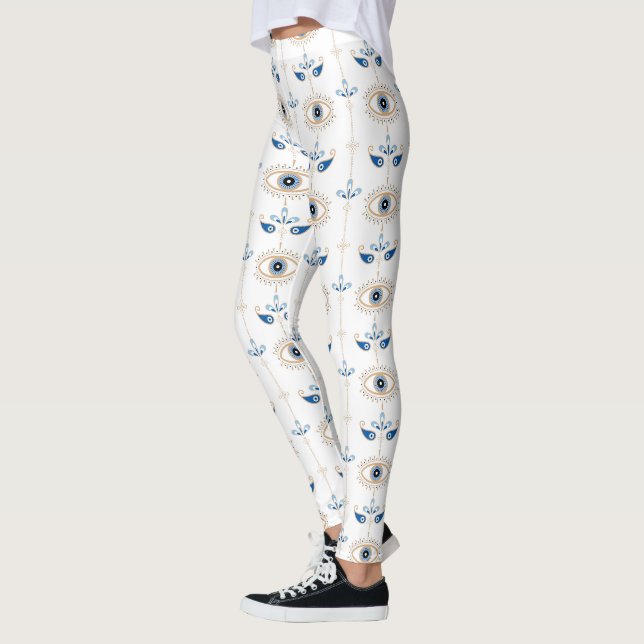 Vit bohemisk retro-ond ögonmönster leggings (Vänster)
