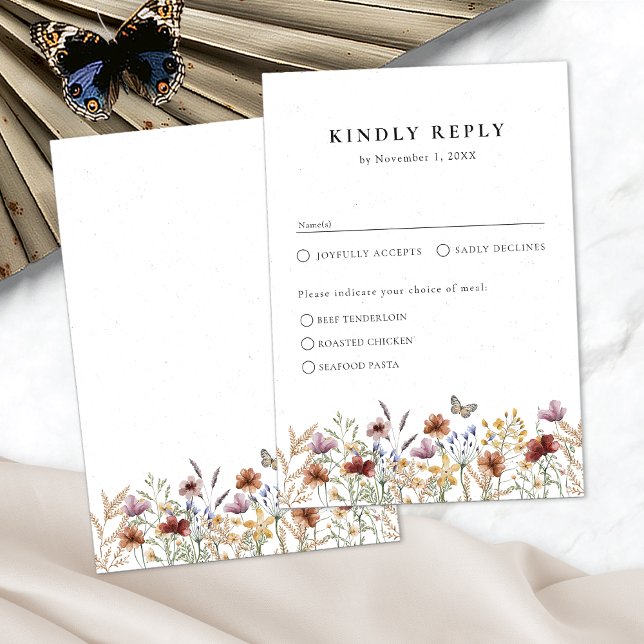 Vit Boho Blommig RSVP-kort OSA Kort (White Boho Floral RSVP Card with Butterfly by Painted Paperie
)