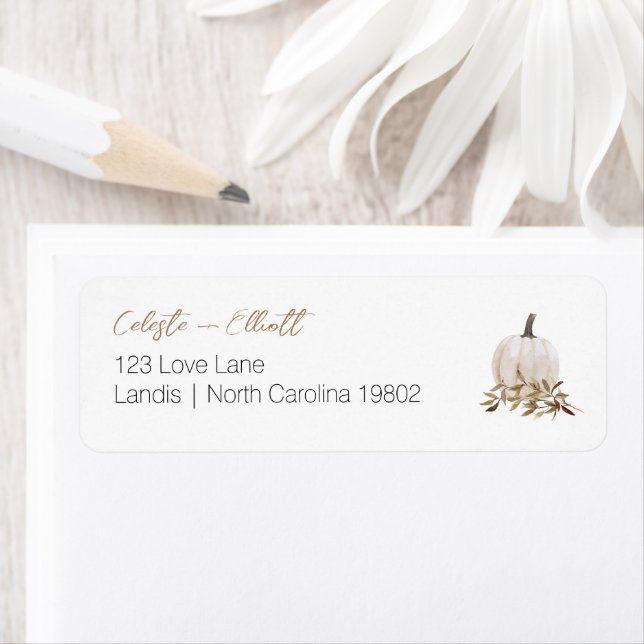 Vit Boho Pumpkin Baby Shower Returadress Etikett (Insitu)